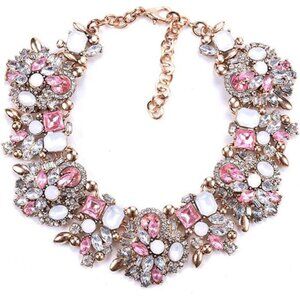 Bib Statement Necklace Colorful Glass Crystal Collar Choker Necklace for Women